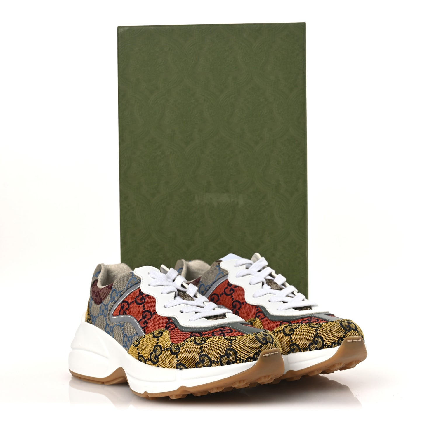 Monogram Multicolor Womens Rhyton Sneakers 37.5 Yellow Blue Great White Tabasco