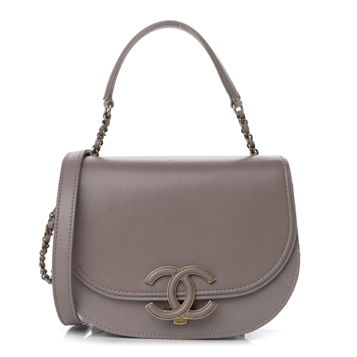 Shiny Calfskin Goatskin Quilted Small Coco Curve Messenger Flap Grey