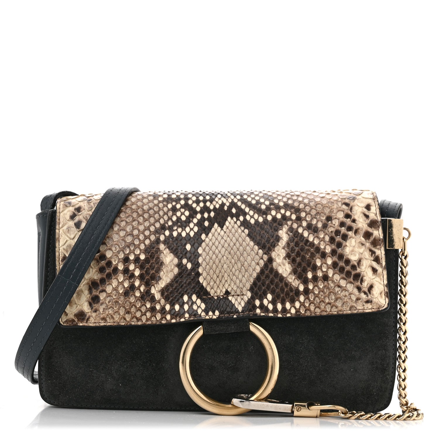 Chloe Snakeskin Calfskin Small Faye Shoulder Bag Blue 1 of 14