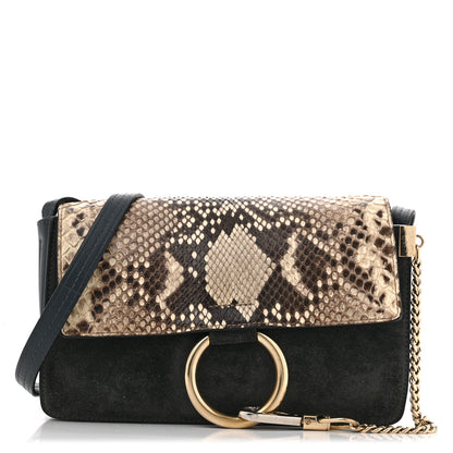 Chloe Snakeskin Calfskin Small Faye Shoulder Bag Blue 1 of 14