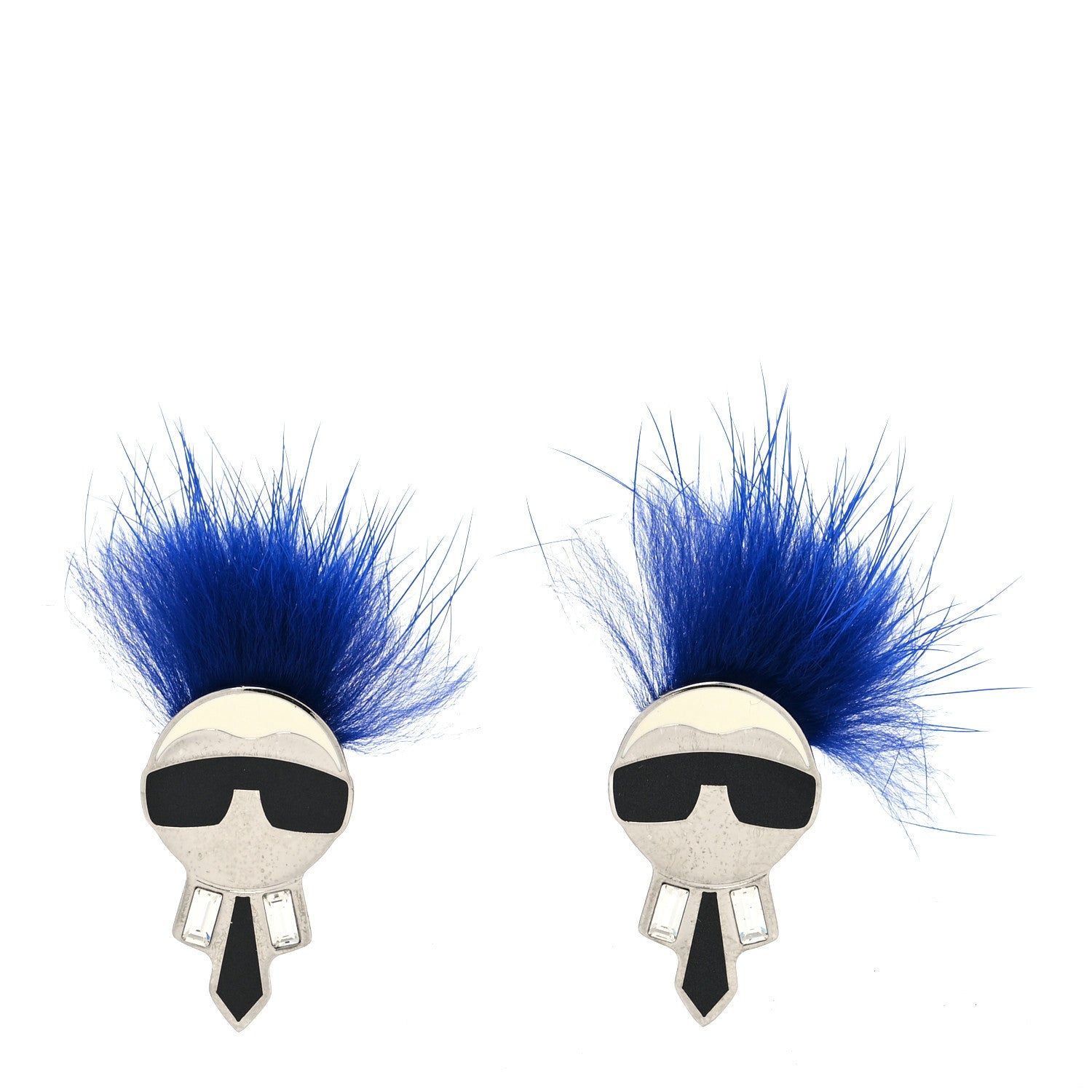 Fendi Metal Fox Fur Karlito Cufflinks Silver Blue 1 of 3