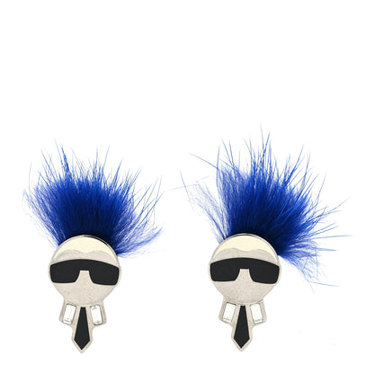 Fendi Metal Fox Fur Karlito Cufflinks Silver Blue 1 of 3