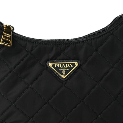 Prada Tessuto Nylon Stitched Shoulder Bag Black 8 of 12