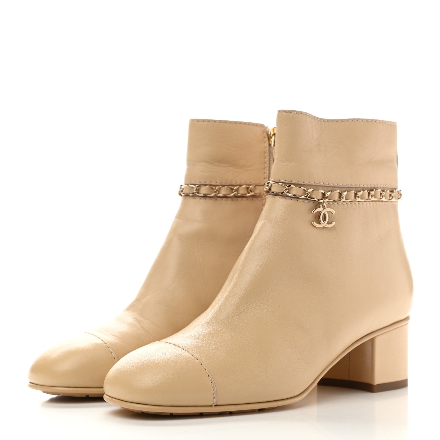 Chanel Calfskin Cap Toe Chain Short Boots 37.5 Beige 3 of 10