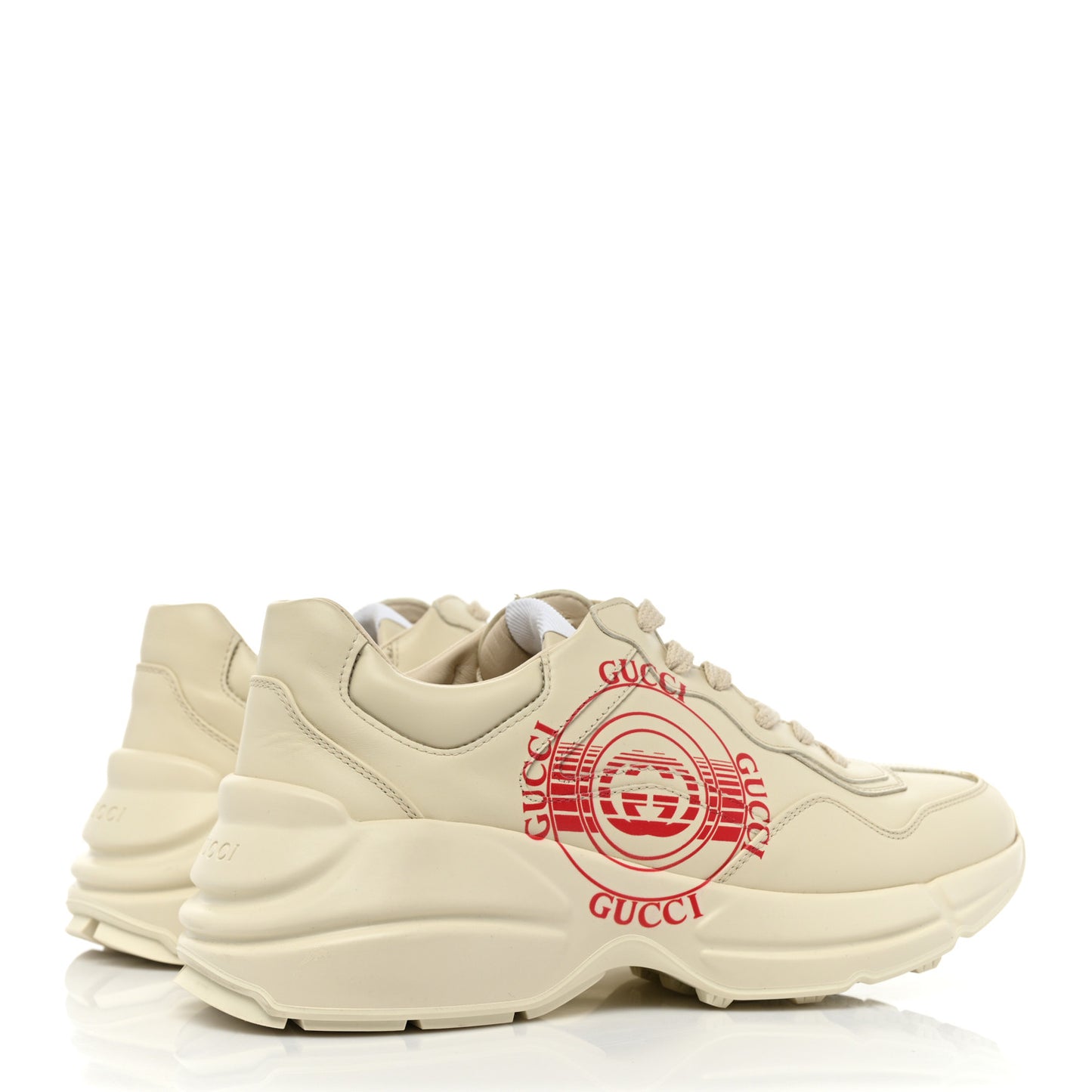 Calfskin Mens Gucci Disk Rhyton Sneakers 5 Ivory Red