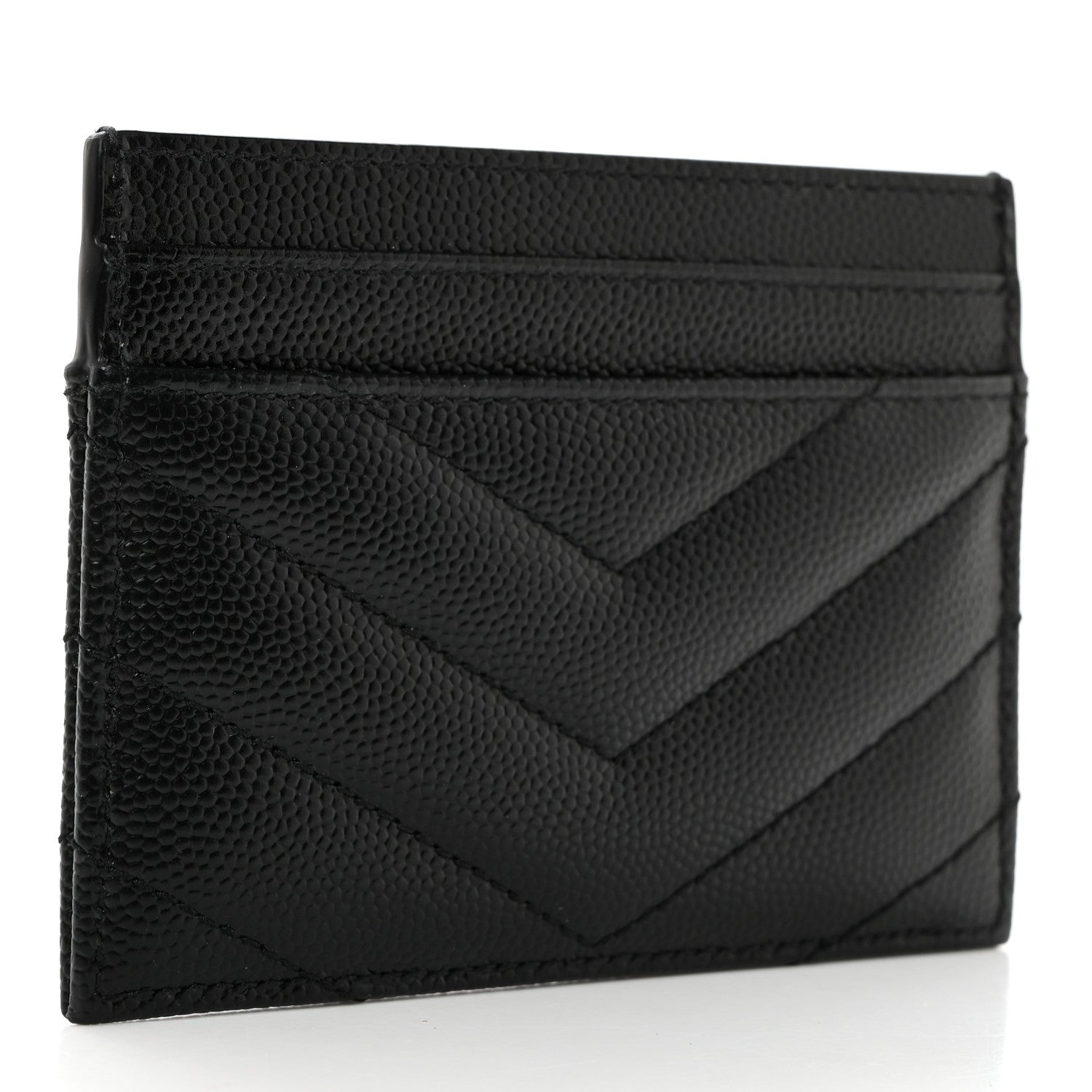 Saint Laurent Grain De Poudre Matelasse Chevron Monogram Credit Card Case Black 3 of 7