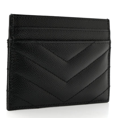 Saint Laurent Grain De Poudre Matelasse Chevron Monogram Credit Card Case Black 3 of 7