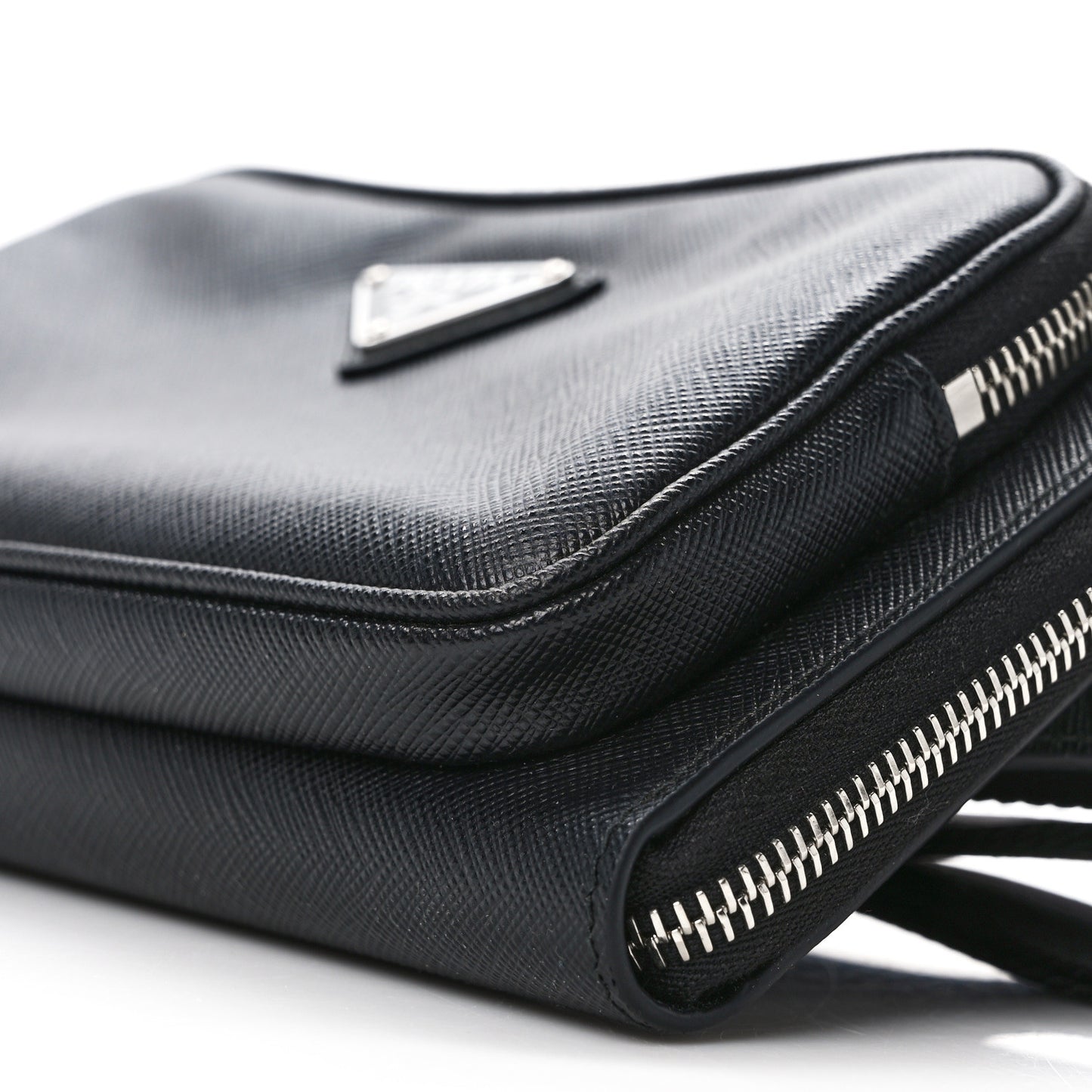 Saffiano Travel Double Zip Crossbody Belt Bag Black