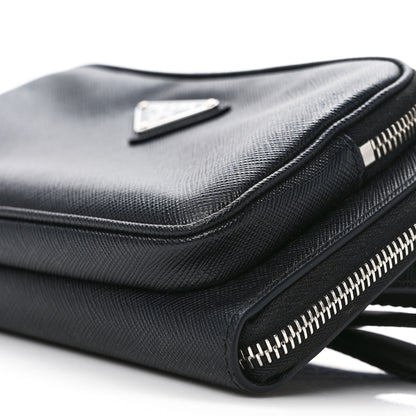 Prada Saffiano Travel Double Zip Crossbody Belt Bag Black 11 of 14