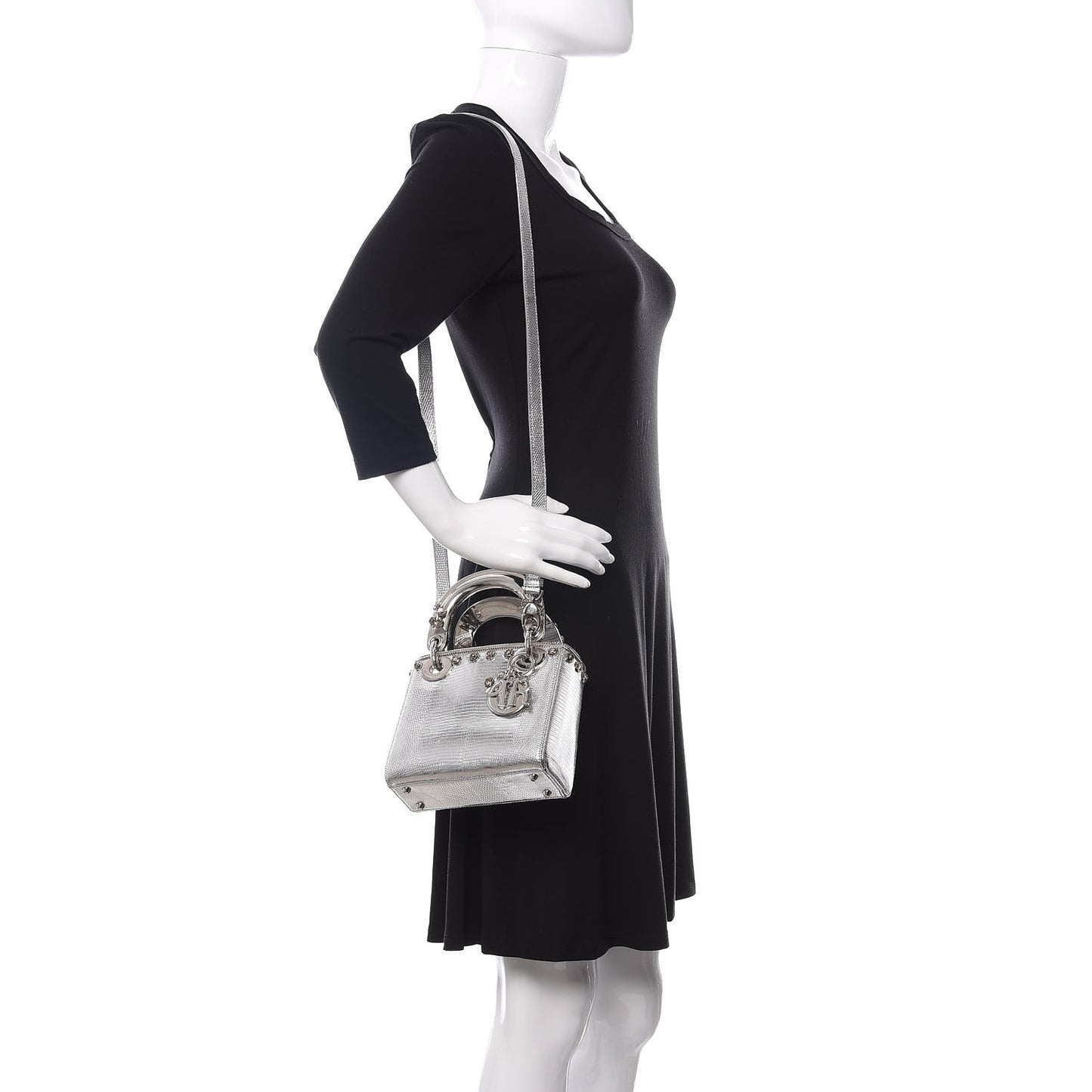 Metallic Lizard Mini Lady Dior Silver
