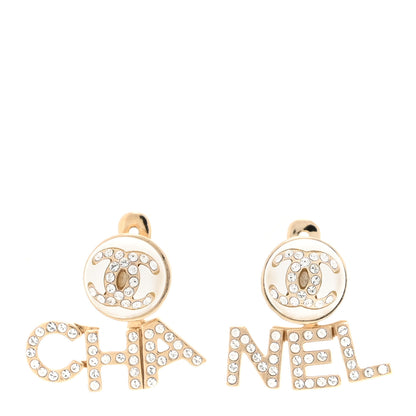 Chanel Crystal Pearl Cha-Nel Logo Earrings Gold 1 of 6