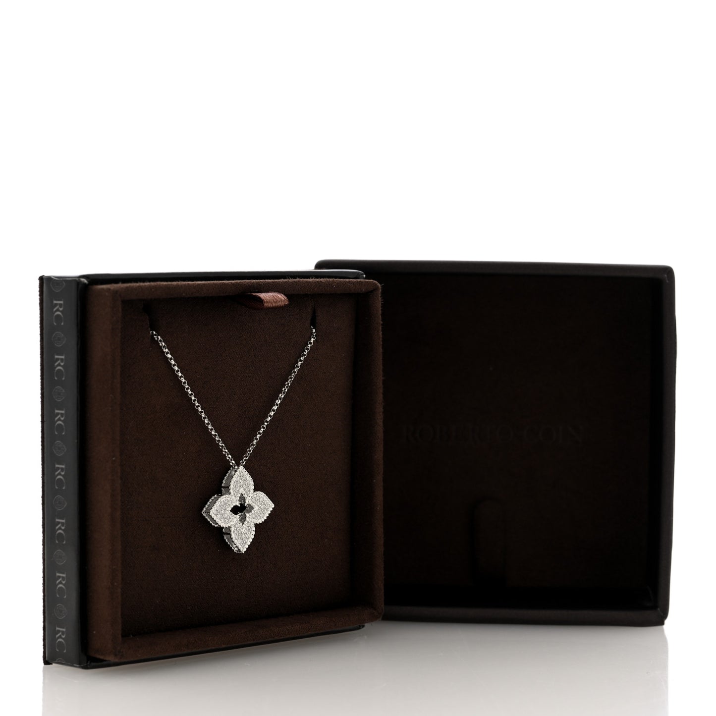 18K White Gold Diamond Medium Venetian Princess Flower Pave Pendant Necklace
