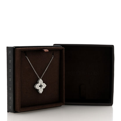 Roberto Coin 18K White Gold Diamond Medium Venetian Princess Flower Pave Pendant Necklace 5 of 5