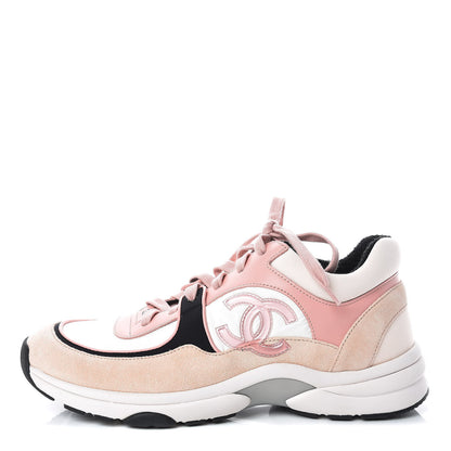 Chanel Suede Nylon Lambskin CC Sneakers 38.5 Pink White Black 1 of 8