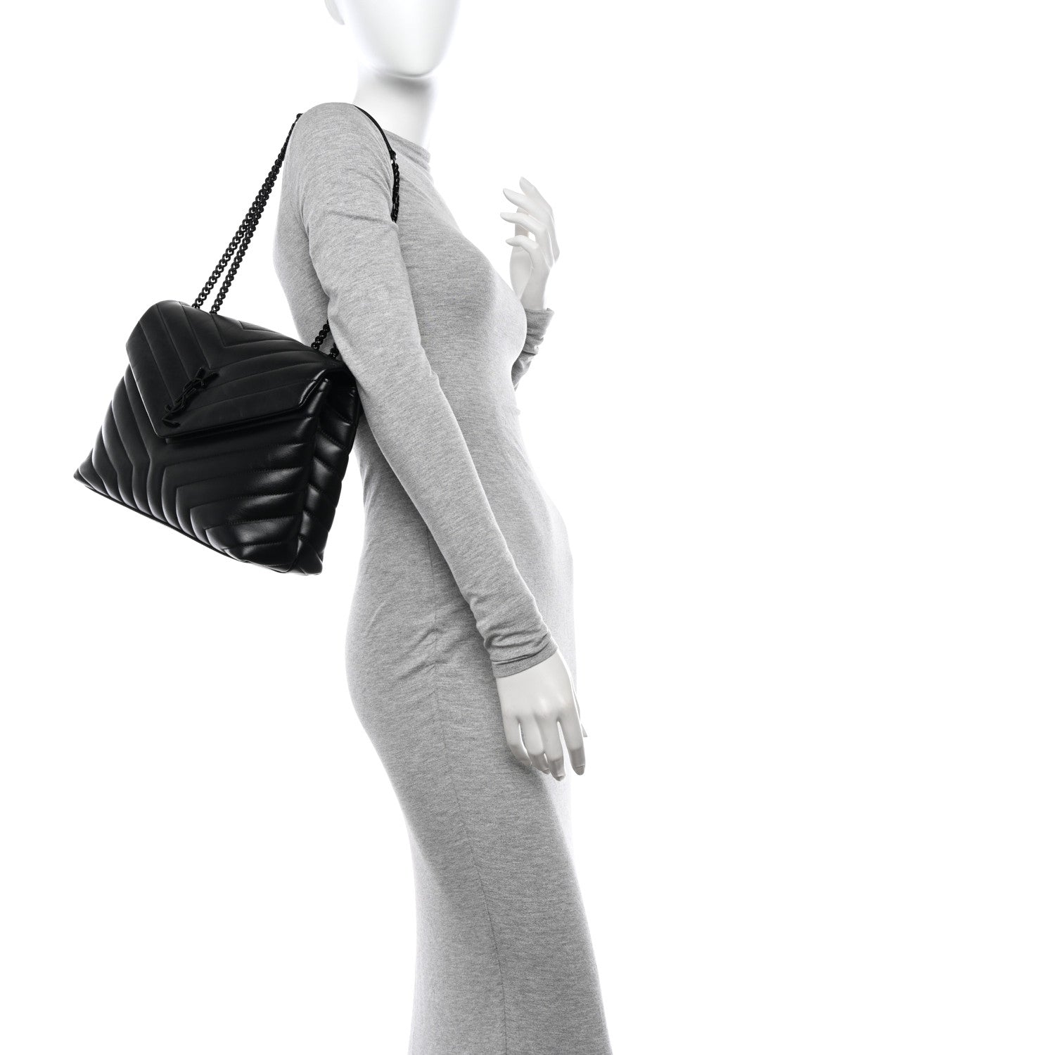 Saint Laurent Calfskin Y Quilted Monogram Monochrome Medium Loulou Chain Satchel Black 2 of 12