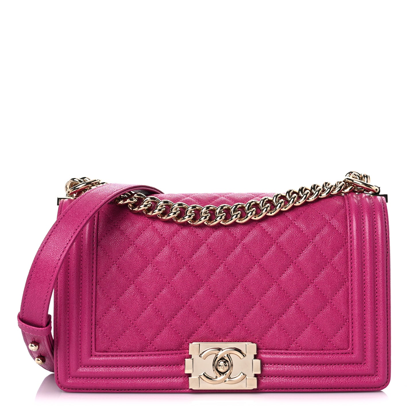 Caviar Quilted Medium Boy Flap Fuchsia