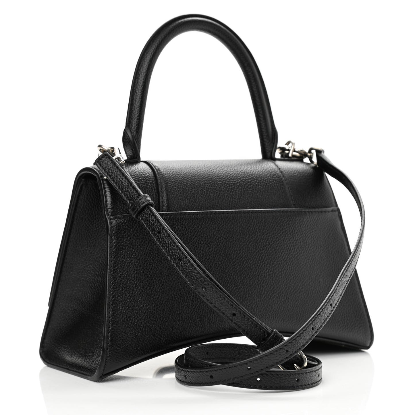 Grained Calfskin Small Hourglass Top Handle Bag Black
