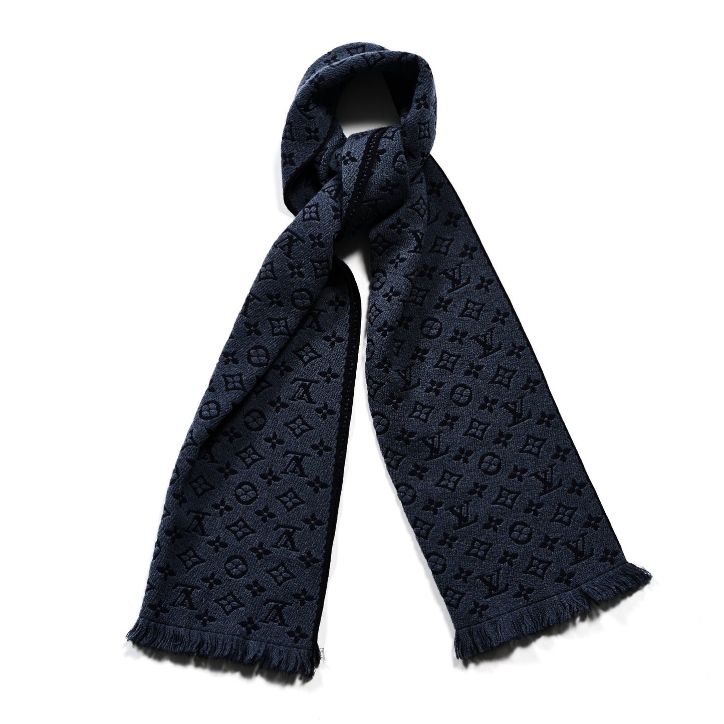 Wool Monogram Classic Scarf Navy Blue