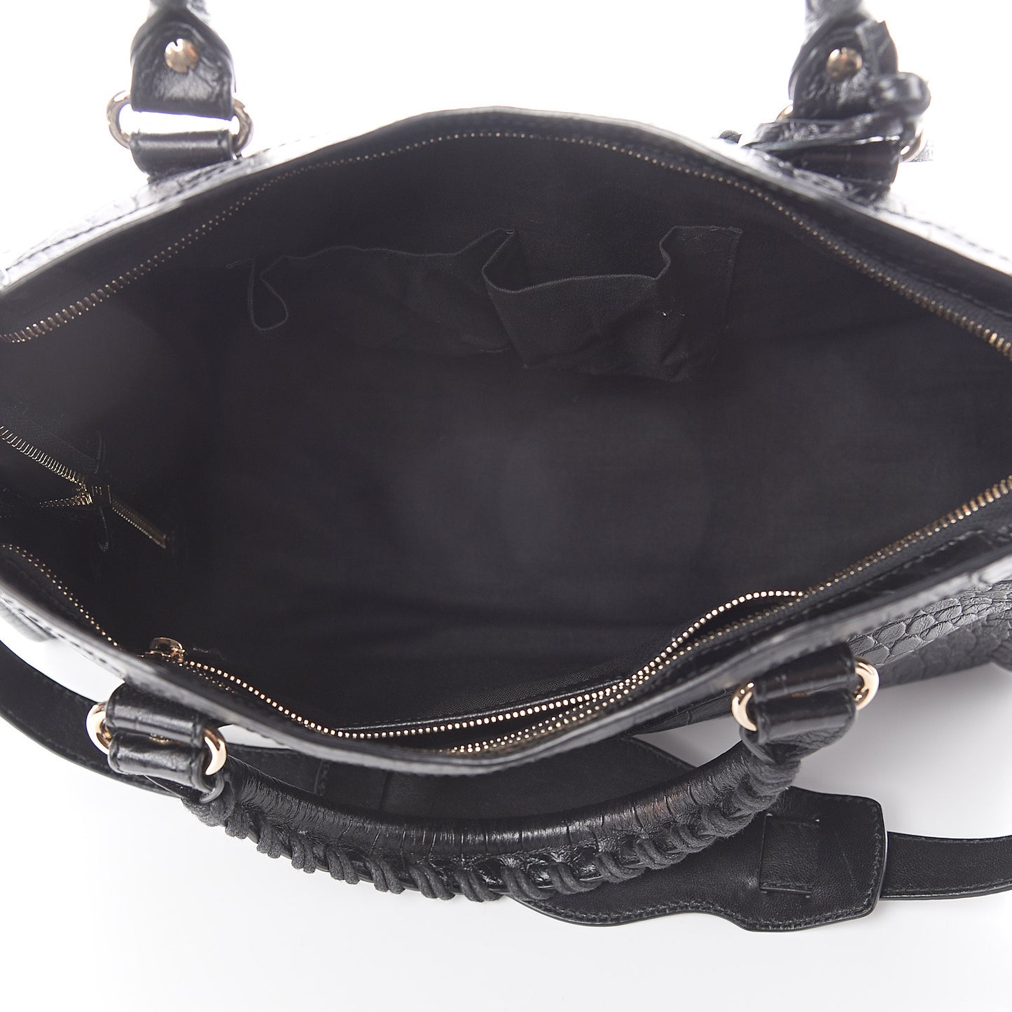 Calfskin Crocodile Embossed Giant 12 Gold Hardware City Black