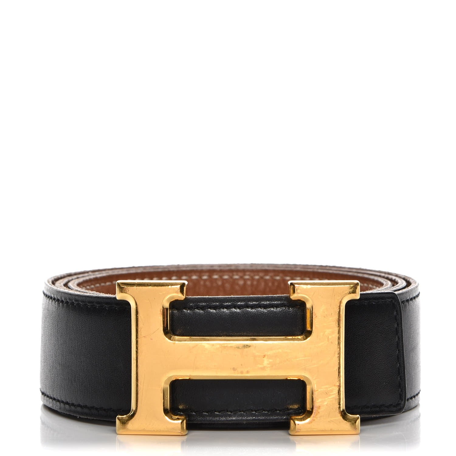 Hermes Box Togo 32mm H Belt 80 Black Gold 1 of 15