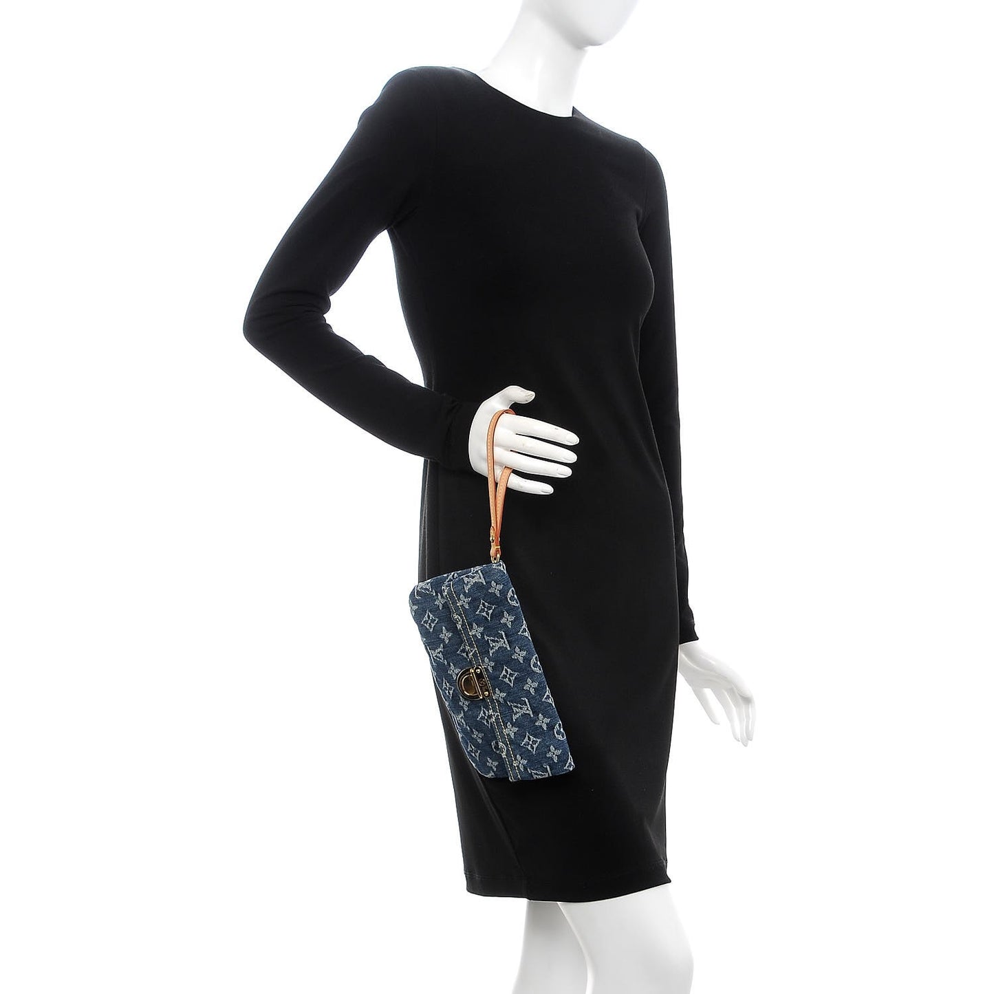 Monogram Denim Pochette Plat Clutch Blue