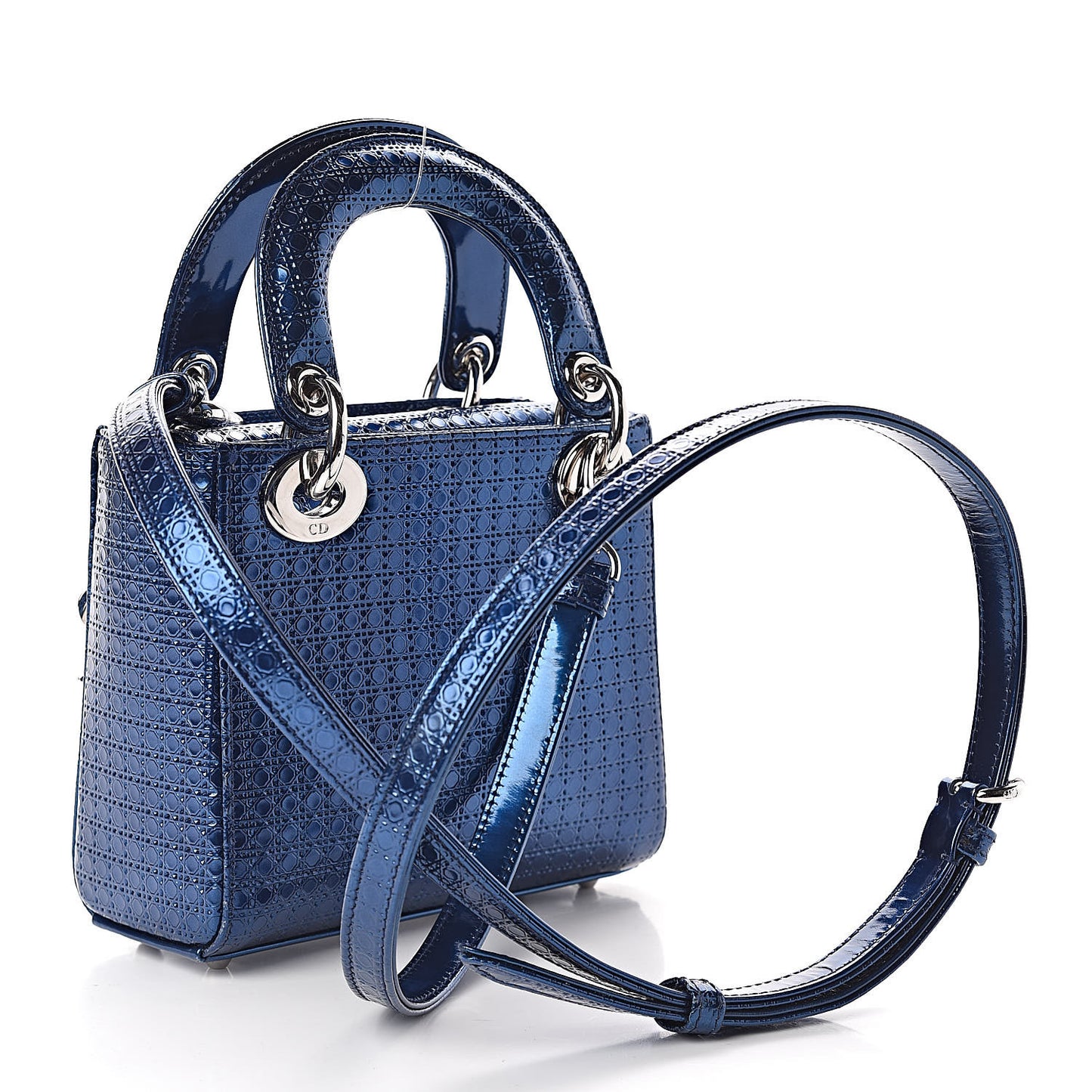 Metallic Patent Micro-Cannage Mini Lady Dior Blue