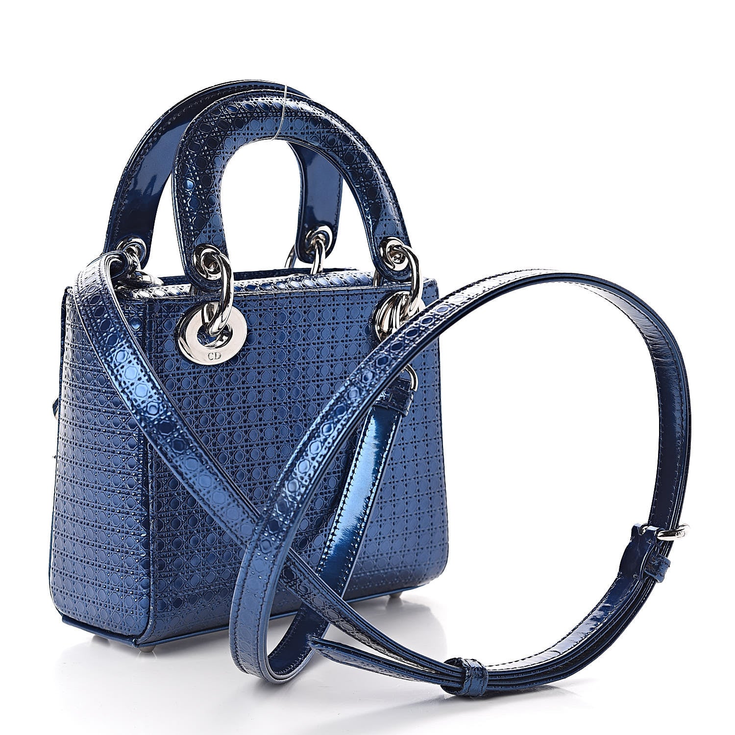 Christian Dior Metallic Patent Micro-Cannage Mini Lady Dior Blue 3 of 10