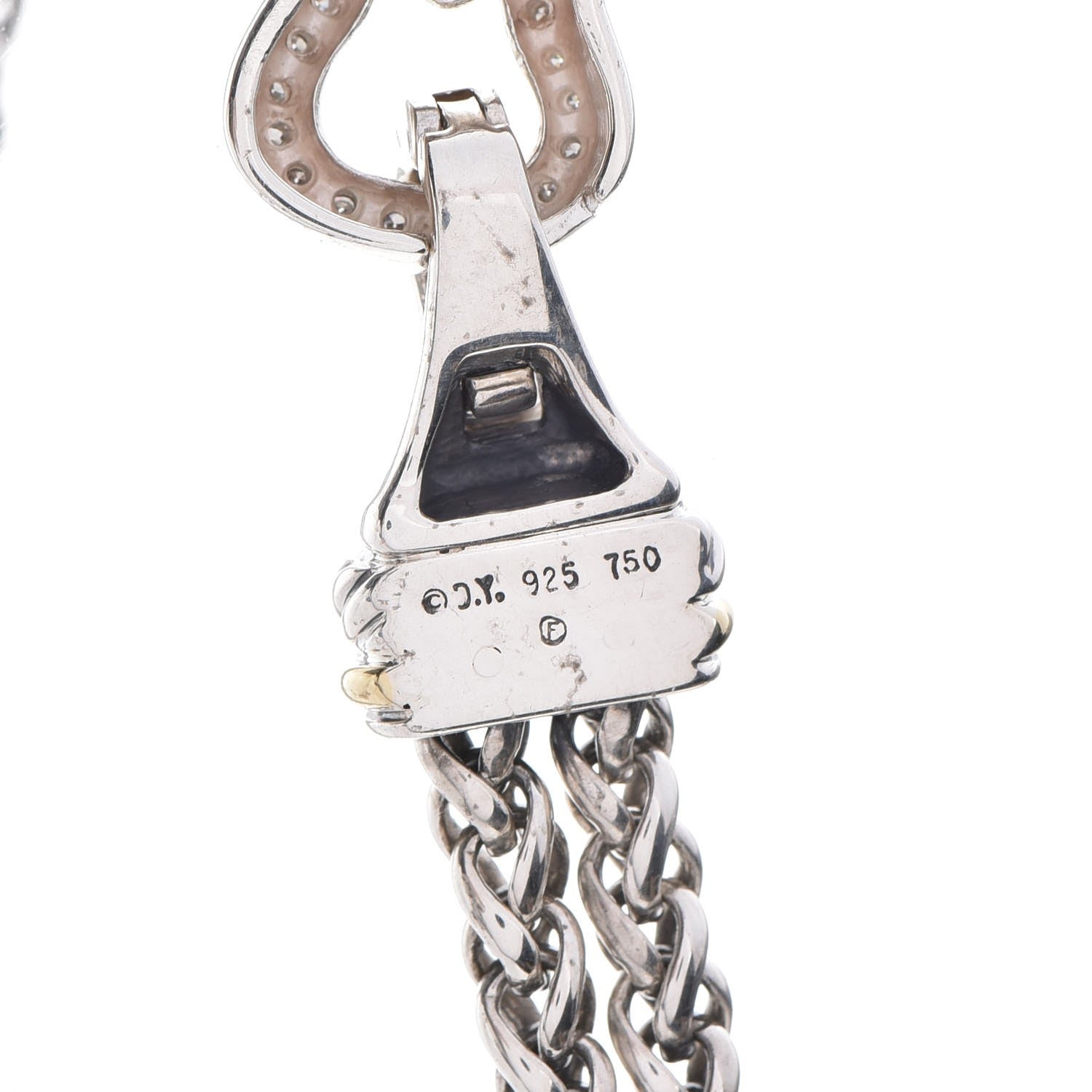 David Yurman Sterling Silver 18K Yellow Gold Diamond Double Wheat Buckle Necklace 6 of 6