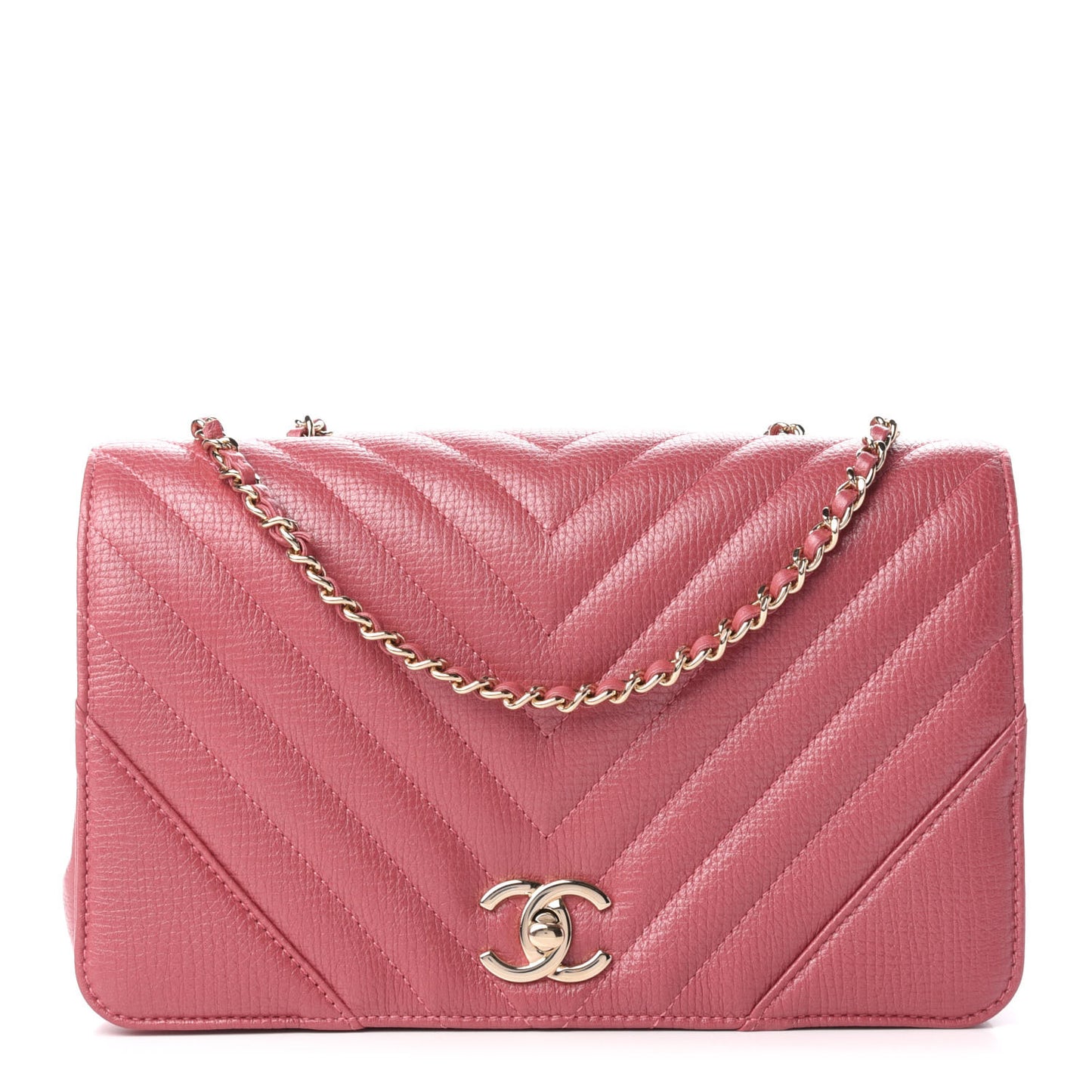 Calfskin Chevron Quilted Statement Flap Pink