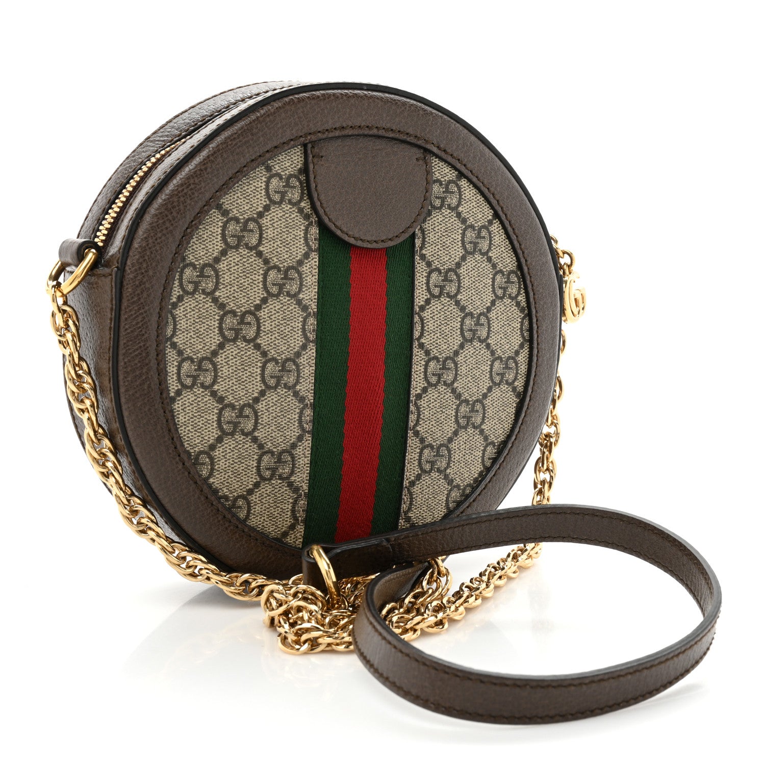 Gucci GG Supreme Monogram Web Mini Ophidia Round Shoulder Bag Brown 3 of 9