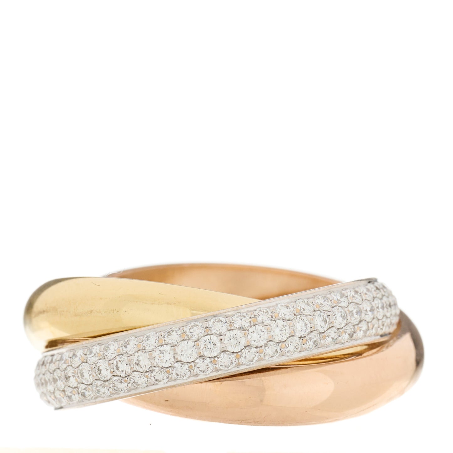 18K White Yellow Pink Gold Diamond Classic Trinity Paved Ring 53 6.25