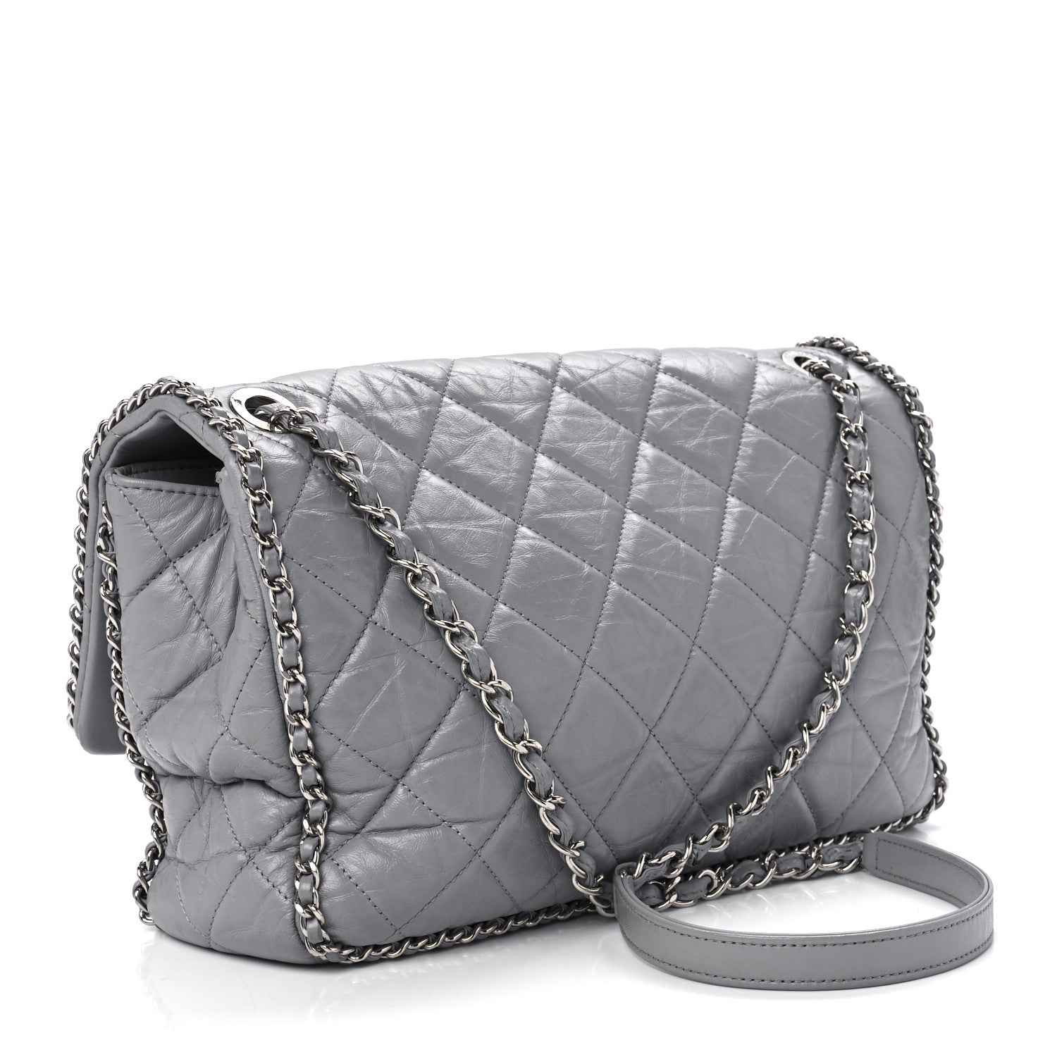 Chanel Crumpled Calfskin Large Chain All Over Flap Grey 3 of 11