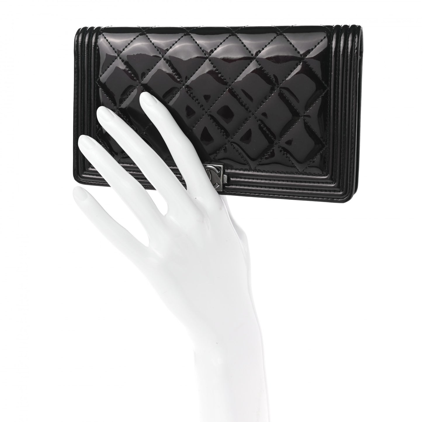 Patent Calfskin Quilted Boy Yen Wallet Black