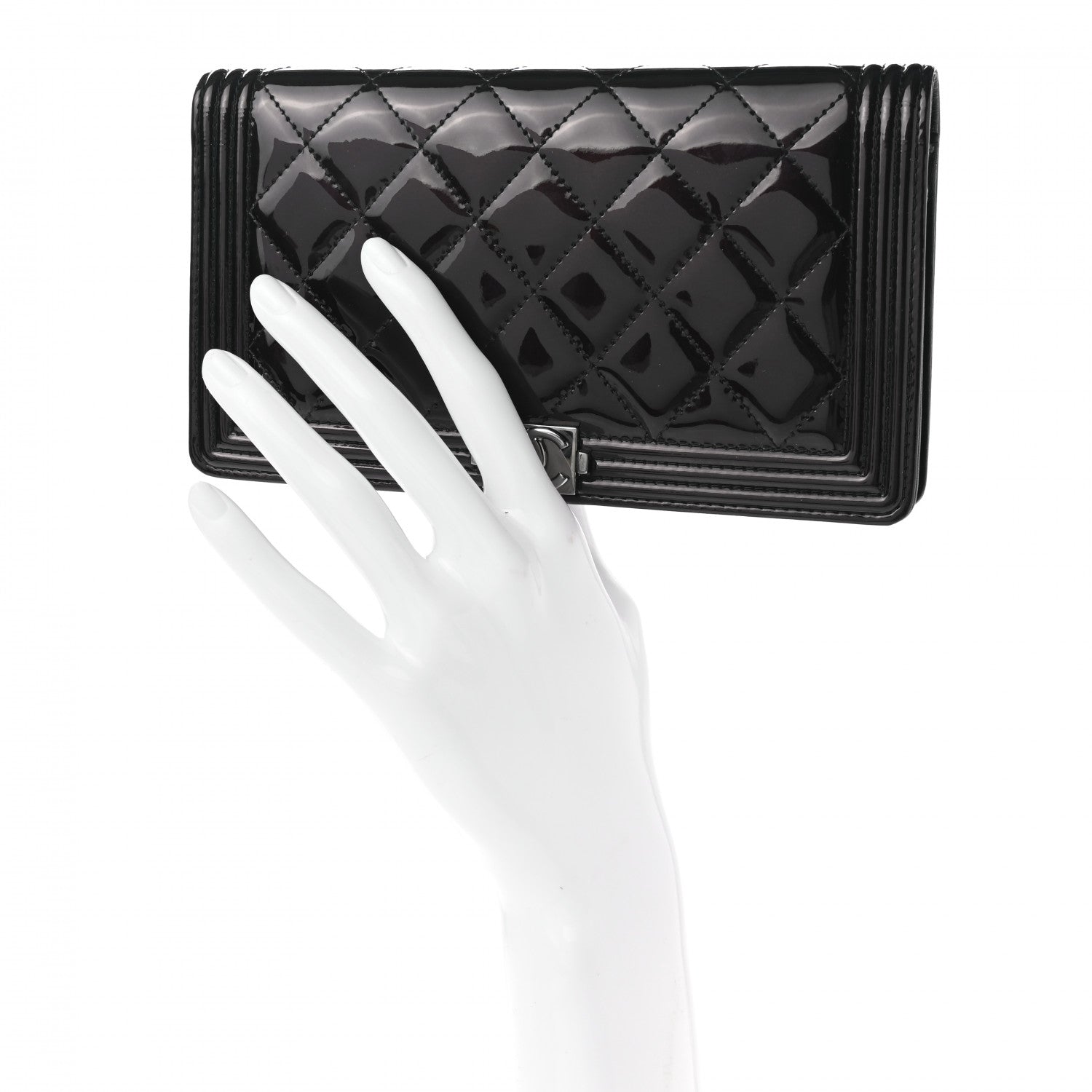 Chanel Patent Calfskin Quilted Boy Yen Wallet Black 2 of 7