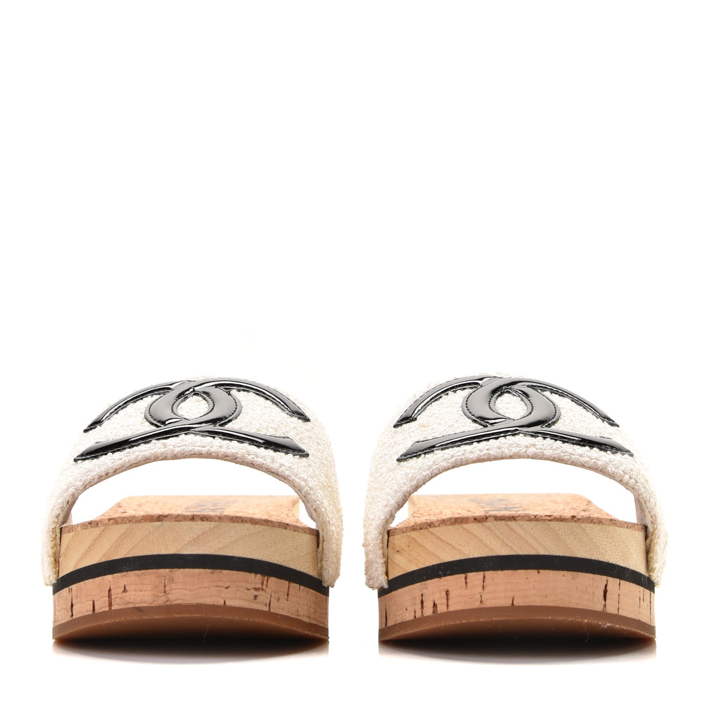 Tweed Cork CC Mule Sandals 37 White Black