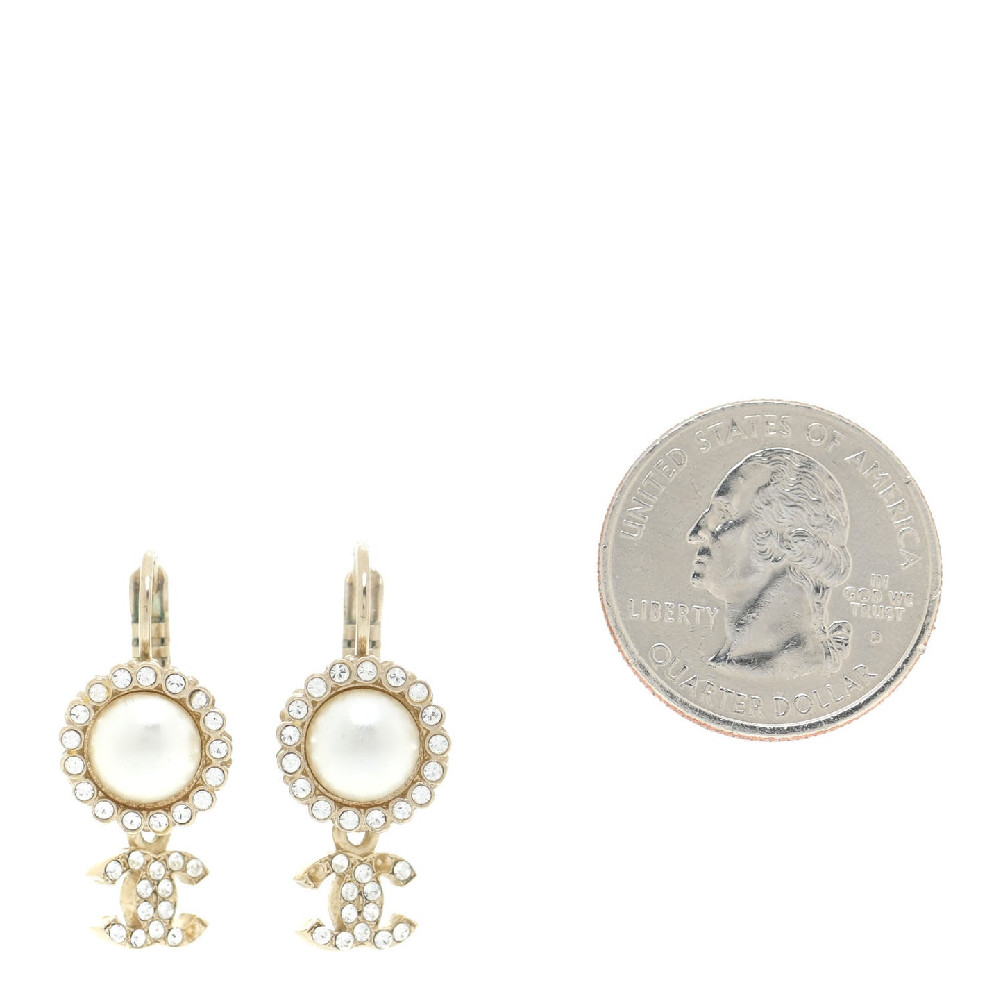 Crystal CC Pearl Drop Earrings Gold