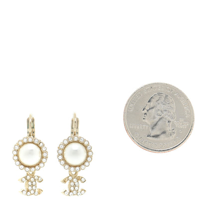 Chanel Crystal CC Pearl Drop Earrings Gold 2 of 6