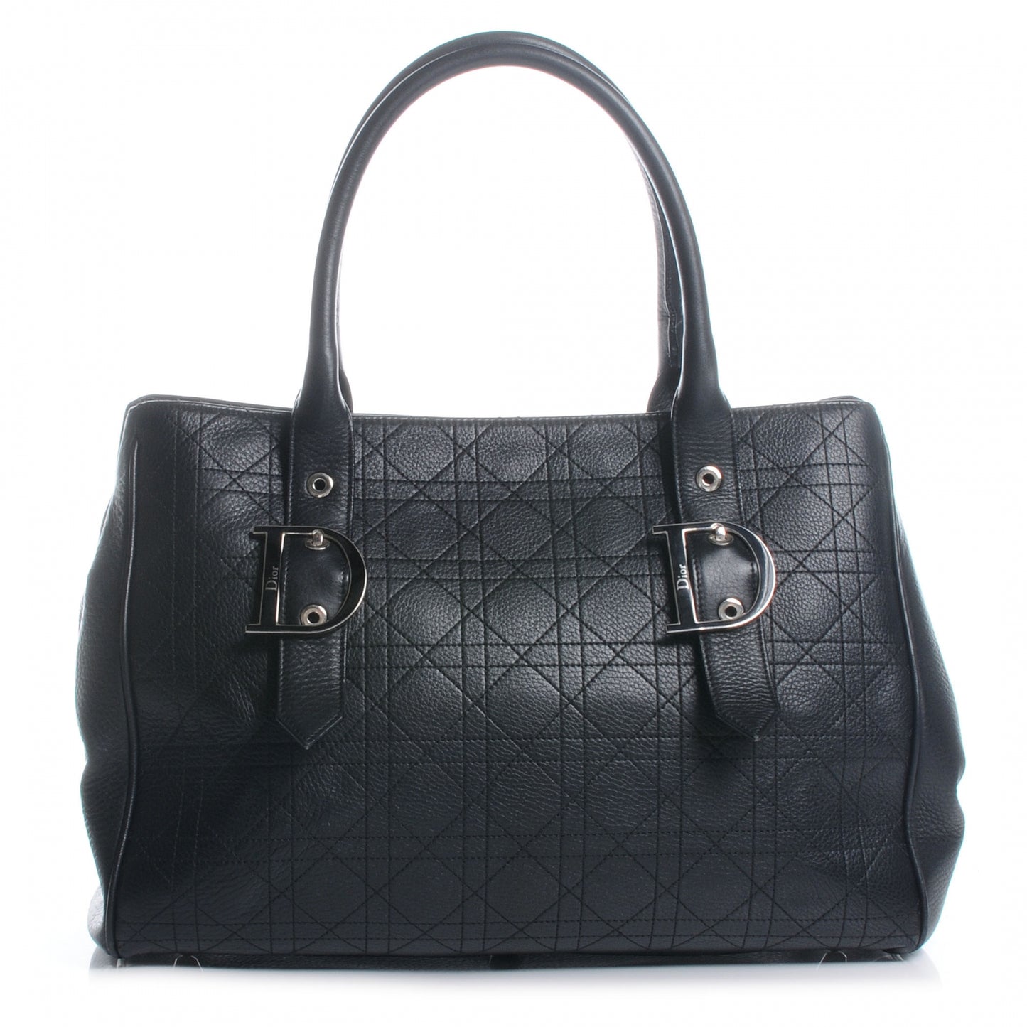 Leather Cannage Stitched Tote Black