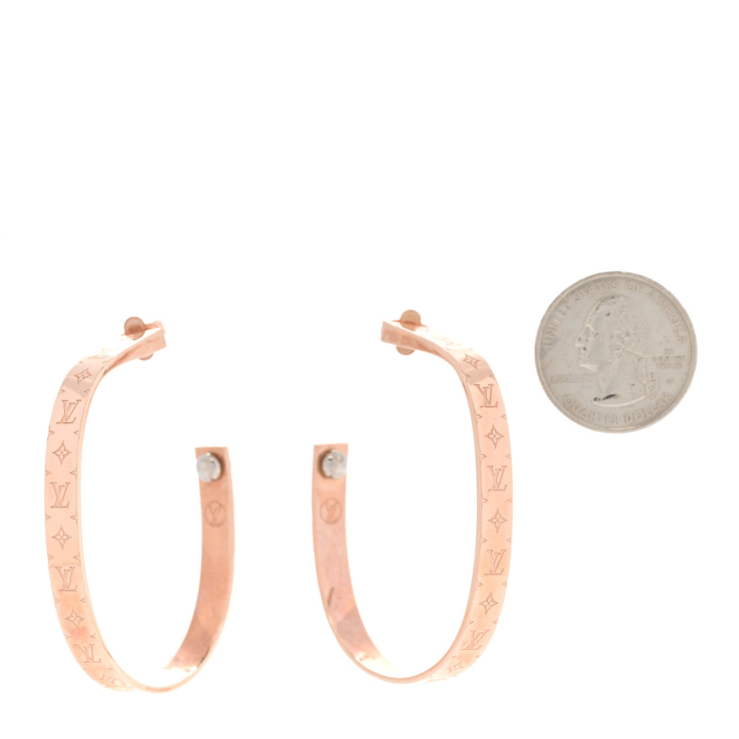 Louis Vuitton Nanogram Hoop Earrings Pink Gold 2 of 6