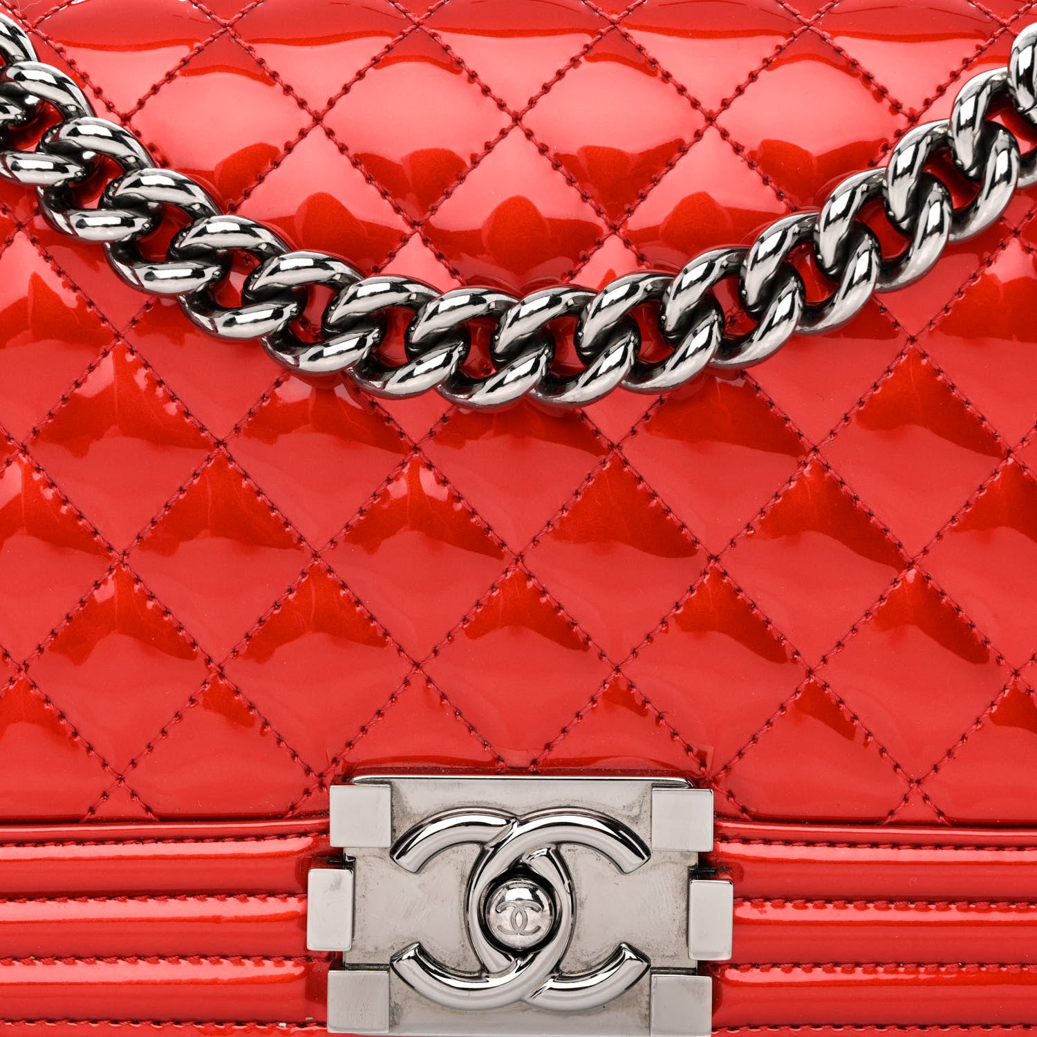 Chanel Metallic Patent Calfskin Quilted Medium Boy Flap Red 10 of 12