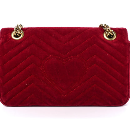 Gucci Velvet Matelasse Small GG Marmont Shoulder Bag Hibiscus Red 15 of 15