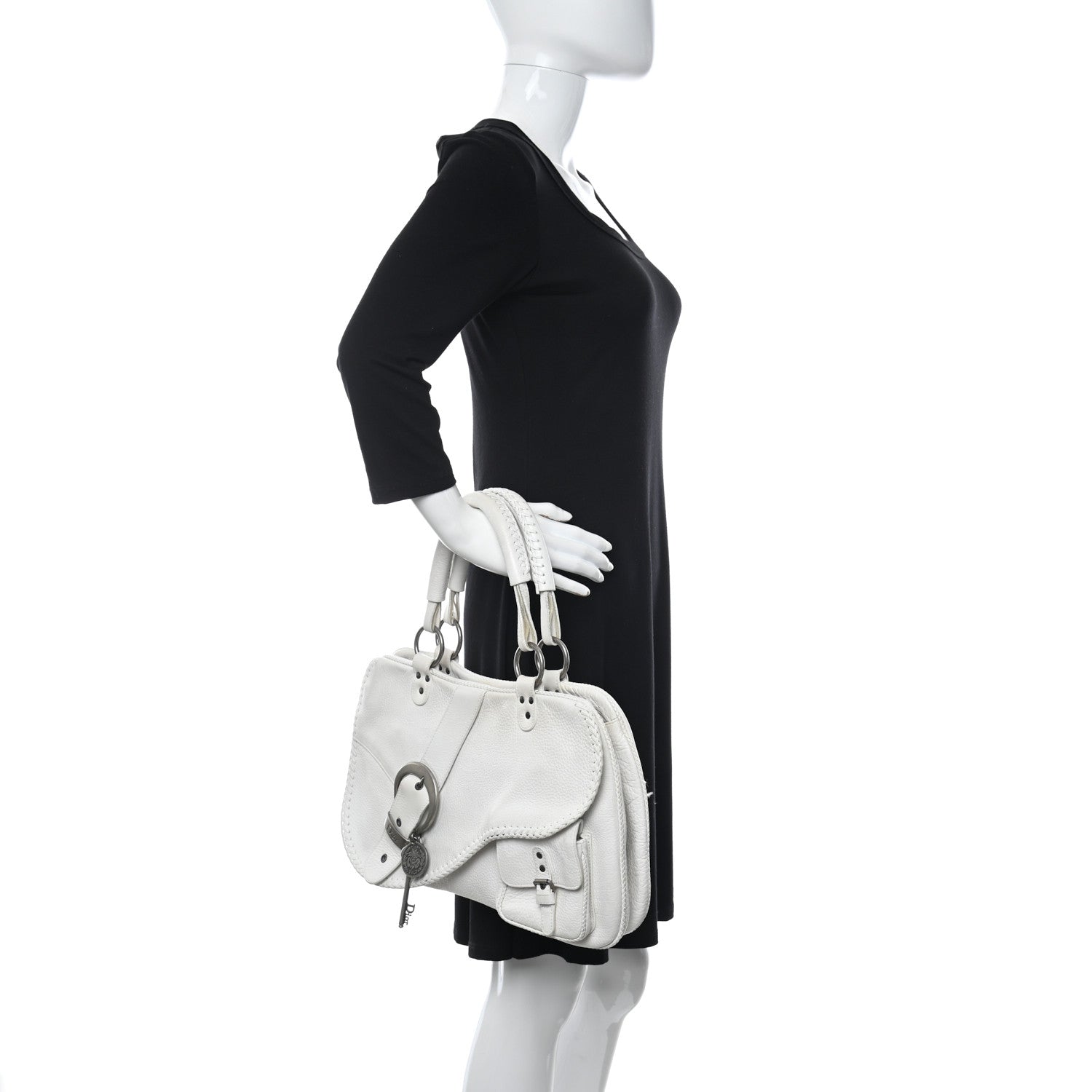 Christian Dior Calfskin Braided Gaucho Double Saddle Bag White 2 of 17