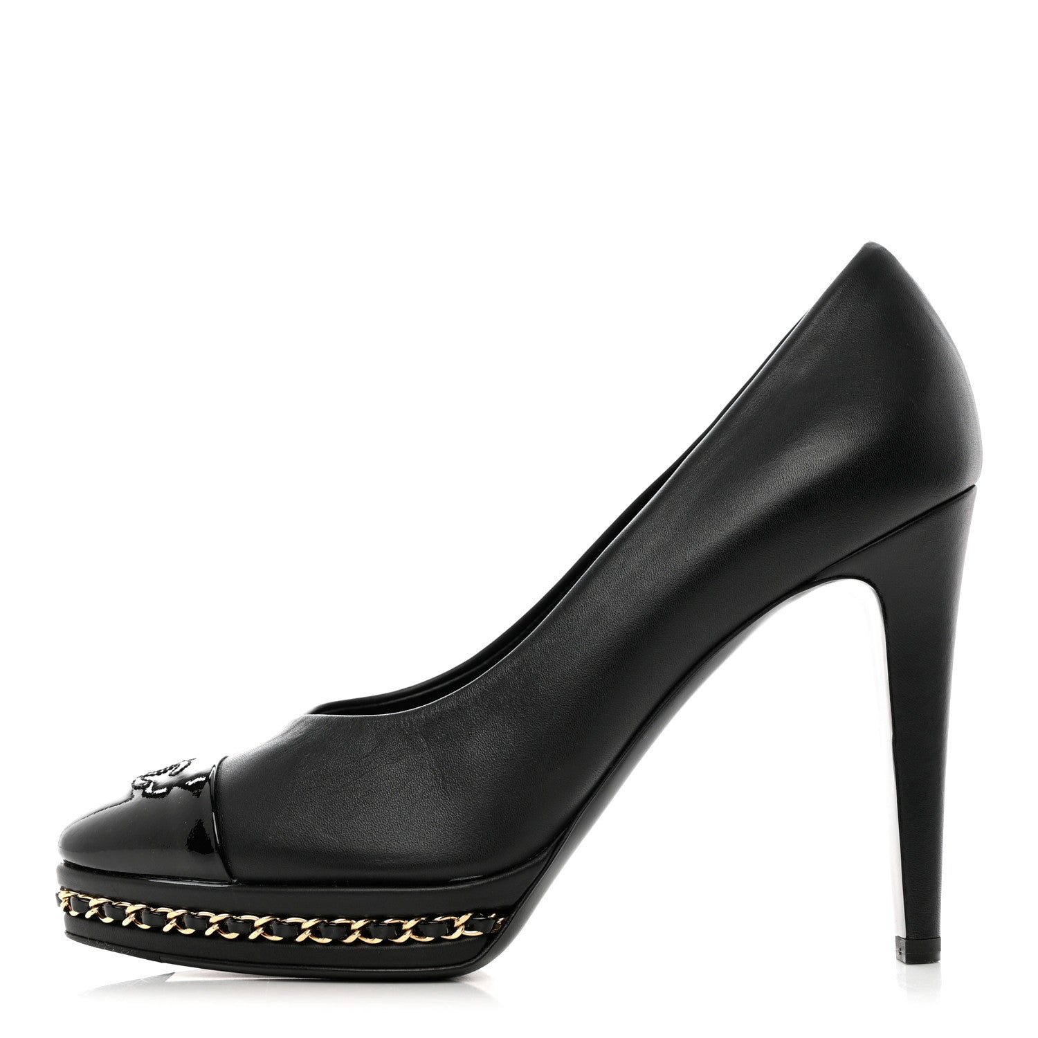 Chanel Lambskin CC Cap Toe Platform Chain Pumps 38 Black 1 of 13