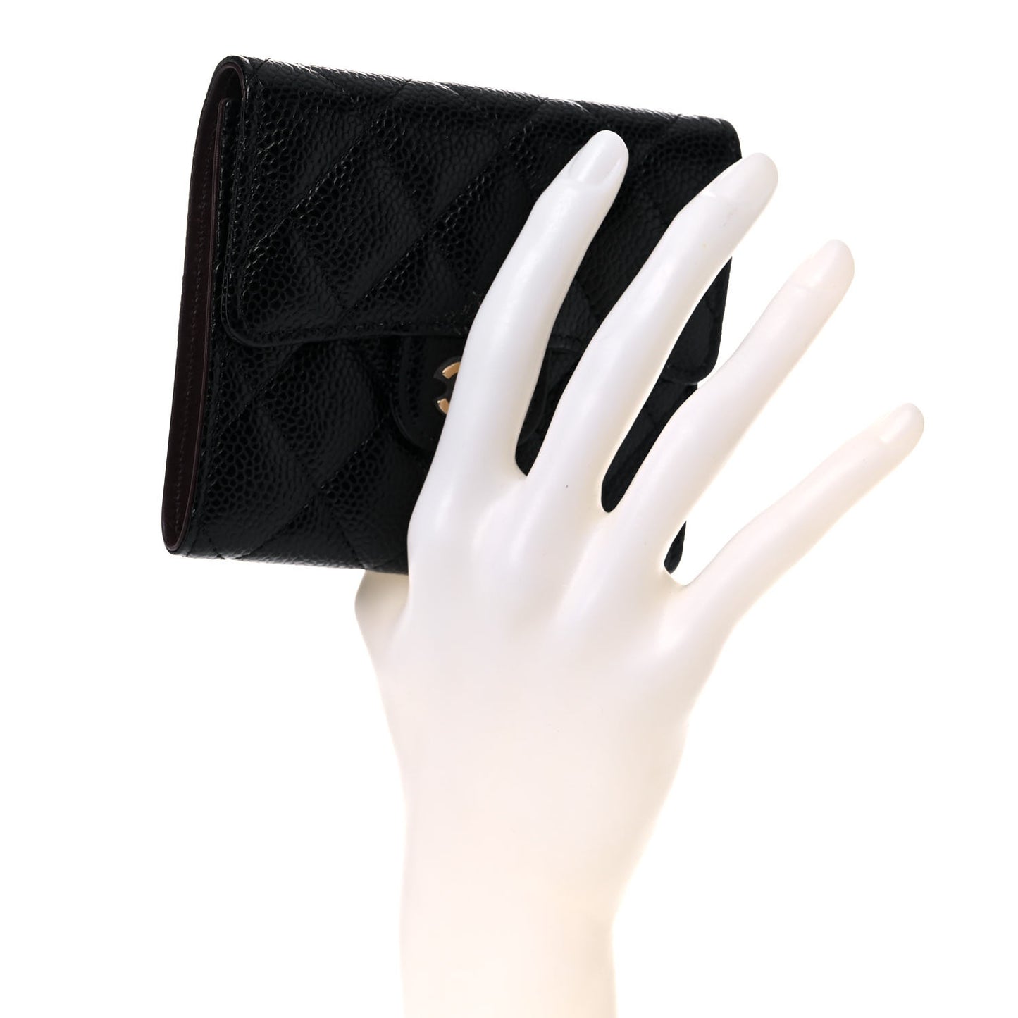 Caviar Quilted Compact Flap Wallet Black