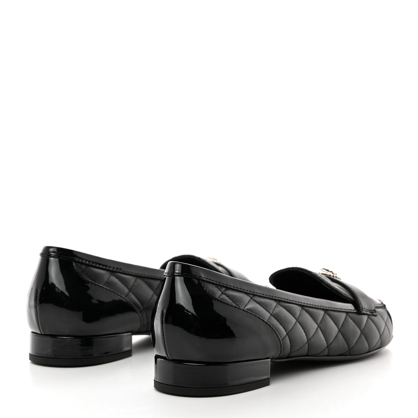 Lambskin Quilted Patent Calfskin Cap Toe CC Loafers 40 Black