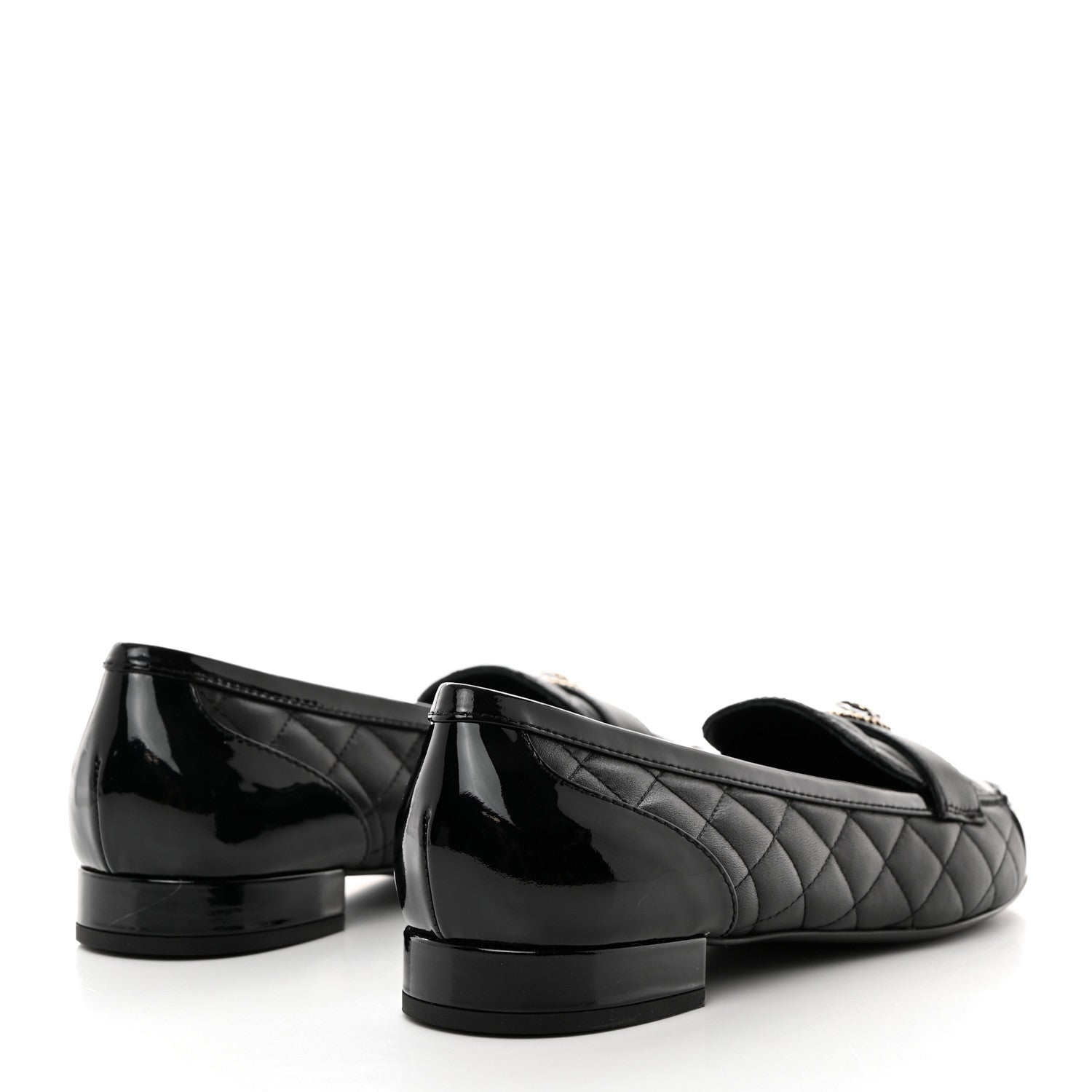 Chanel Lambskin Quilted Patent Calfskin Cap Toe CC Loafers 40 Black 4 of 9