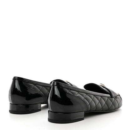 Chanel Lambskin Quilted Patent Calfskin Cap Toe CC Loafers 40 Black 4 of 9