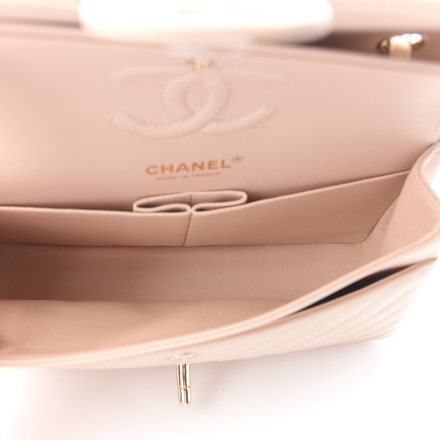 Chanel Caviar Chevron Quilted Small Double Flap Beige 5 of 9