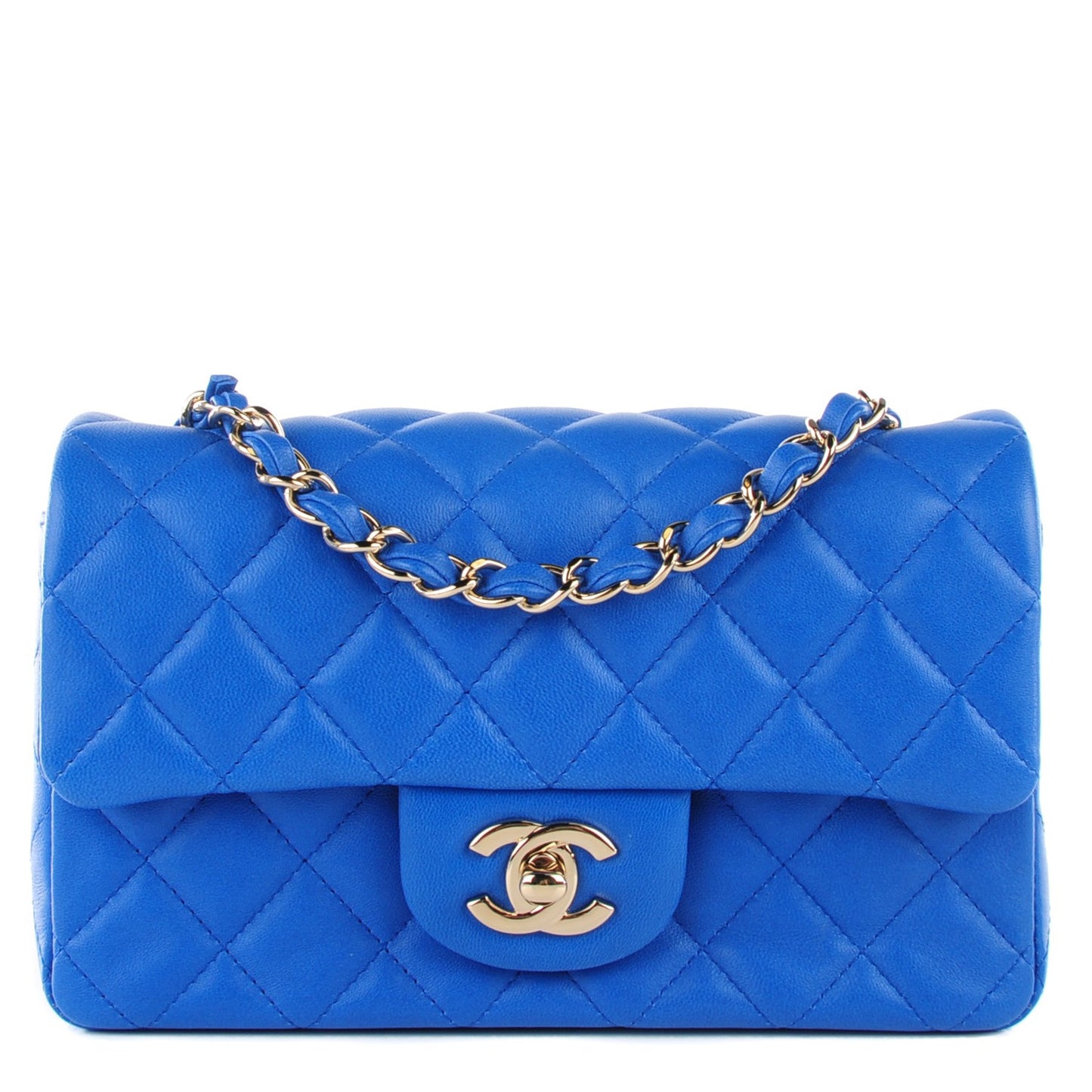 Lambskin Quilted Mini Rectangular Flap Blue