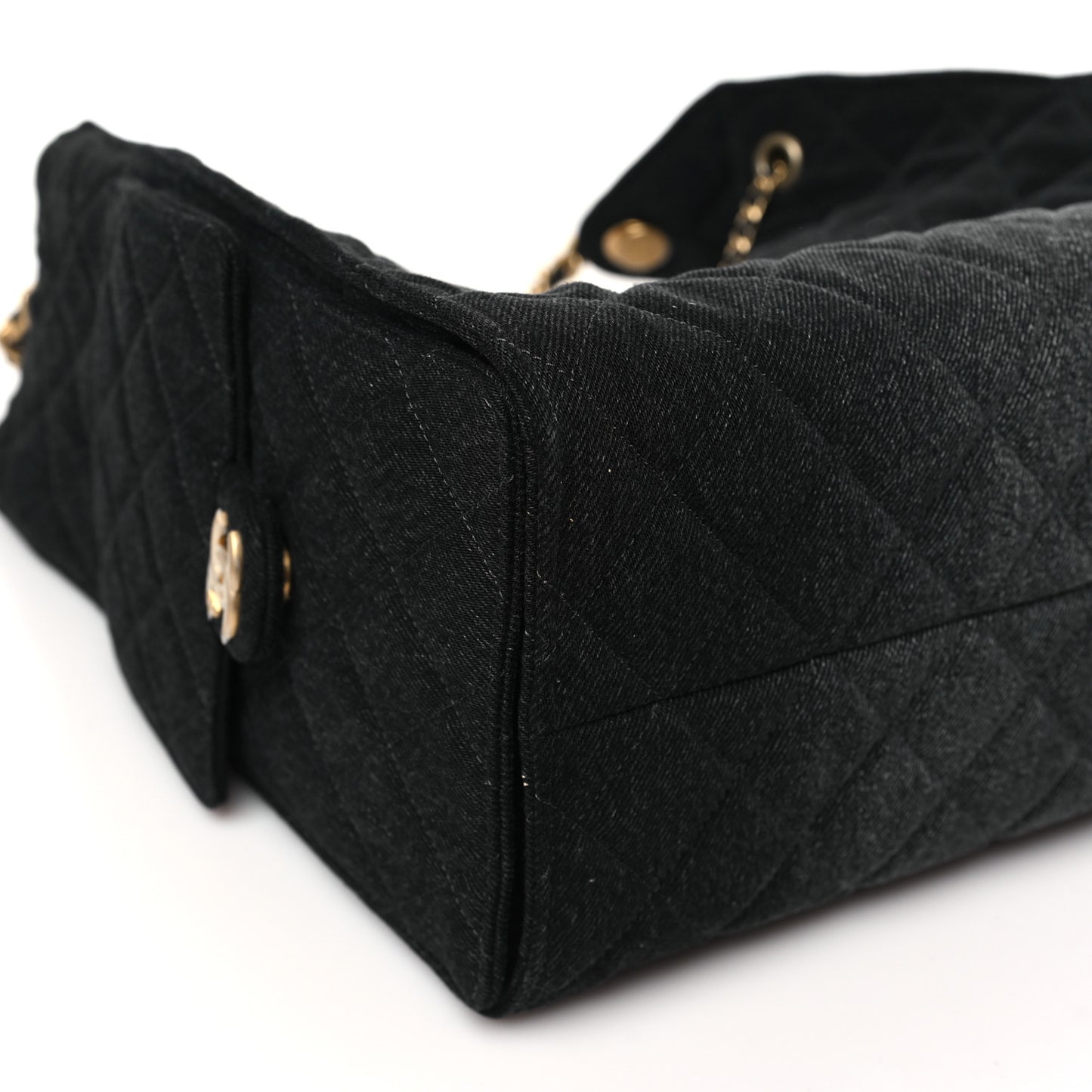Washed Denim Quilted Medium Chanel 25 Handbag Black